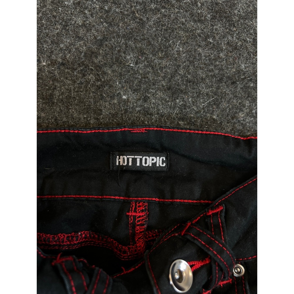 Hot Topic Black Red Contrast Stitch Flare Cargo Pants Mall Goth Y2K Trousers - Picture 4 of 8